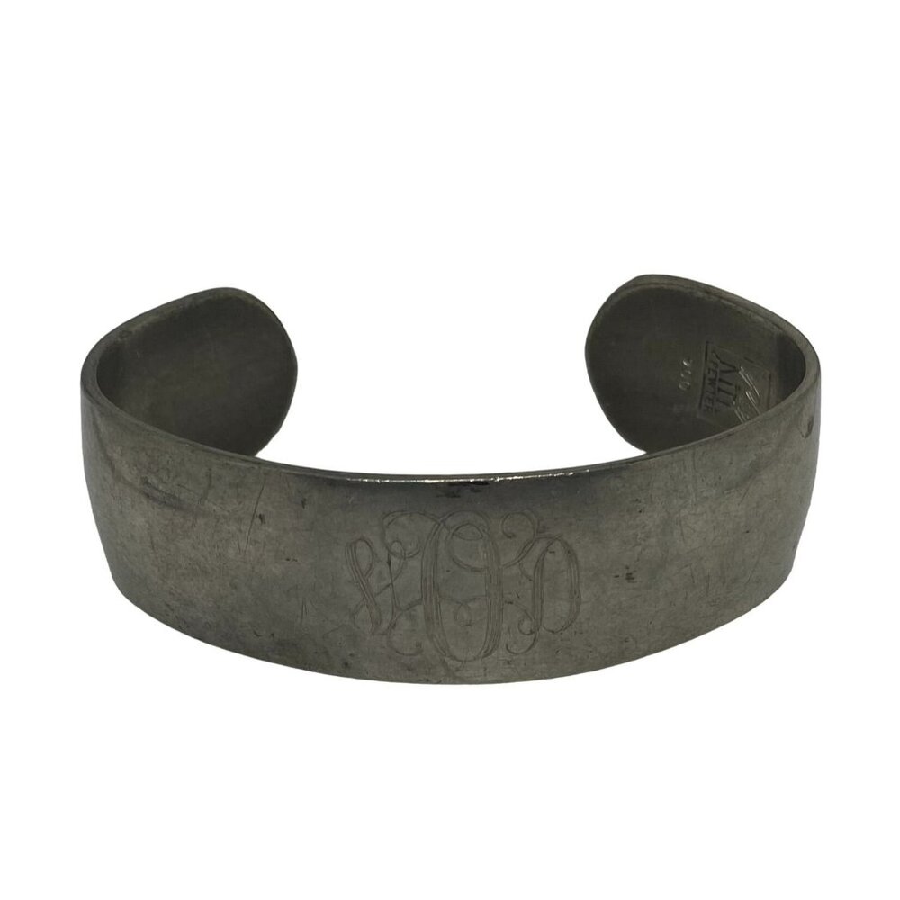 Vintage Signed Kirk Stieff Pewter Cuff Bracelet Engraved Monogram Elegant Design